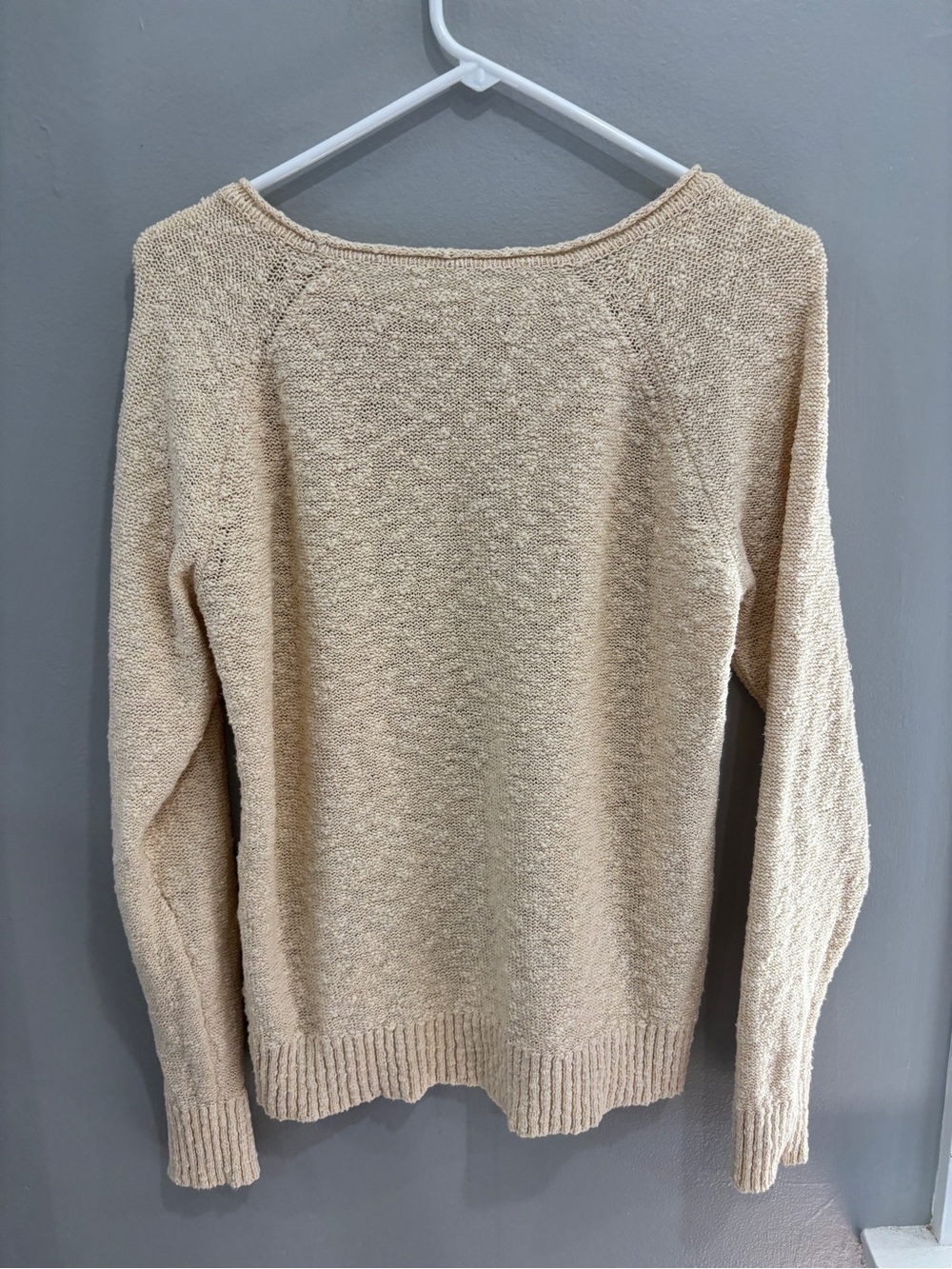 LL Bean Cream Women's Fisherman Sweater Cotton Beach Coastal Medium